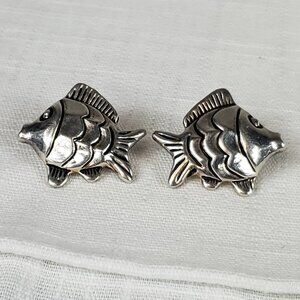 Super Cute Silver Tone Large Kissing Fish Earrings